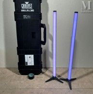 a black case with a blue light inside of it