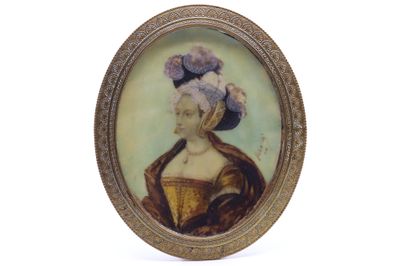 portrait d'une femme portant un chapeau et une robe bleus