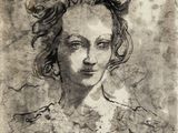 a drawing of a woman ' s head with a bird in her hair