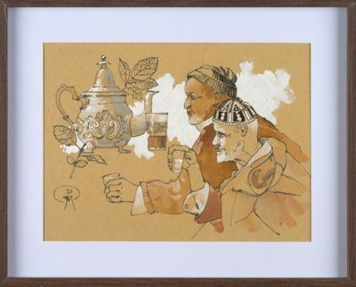 Patrick MARTIN (1951-) "Thé au point" pastel ,monogrammé "BG…