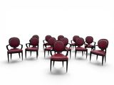 an image of a group of chairs with red upholstered seats