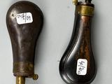 pair of wooden and brass - plated pepper shakers, late 19th - early 20th century