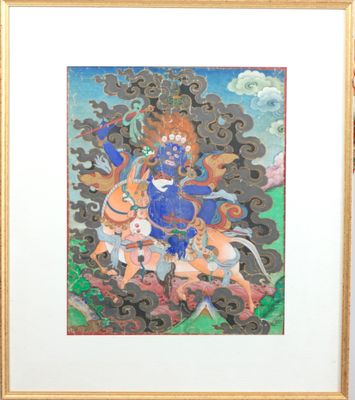 tableau représentant un homme à cheval avec une femme sur le dos