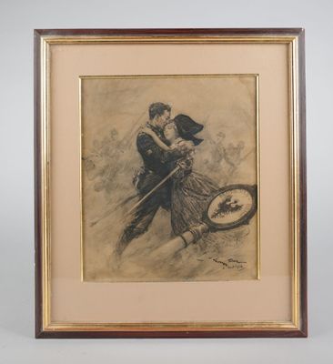 dessin encadré représentant un homme et une femme dansant, en pleine posture de danse