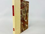 un livre à la couverture en pierre posé sur une surface blanche