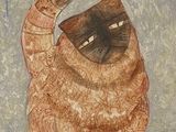 a painting of a cat with a hat on it ' s head
