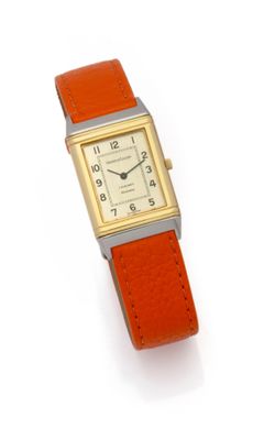 une image représentant une montre-bracelet avec un bracelet orange posée sur une surface blanche