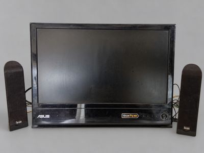 an image of a television set with speakers and a monitor