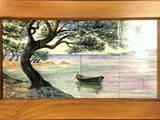 a picture of a painting of a boat in the water