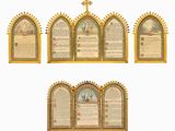 four pieces of art with a cross on each side of them