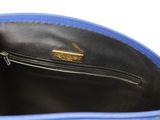 the inside of a blue purse with a zipper on it