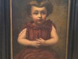 a painting of a little girl in a red dress