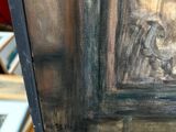 an oil painting of a cat in a window with a cat sitting on the window sill