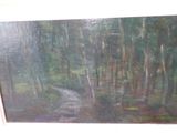a picture of a painting of a path in the woods
