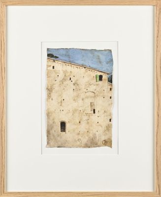 une image représentant une aquarelle d'un bâtiment au toit bleu