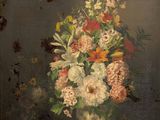 a painting of flowers in a vase on a table