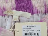 purple and white tie dyed dress with a tag on it