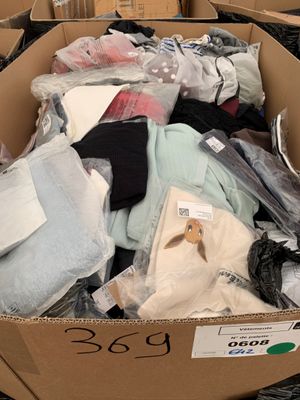 une boîte en carton remplie de vêtements et d'autres objets