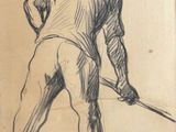 dessin représentant un homme tenant une batte de baseball au milieu d'un terrain