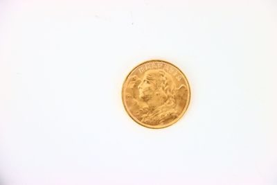 a close up of a gold coin on a white surface