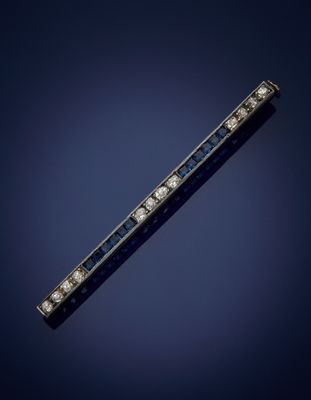an art deco diamond and sapphire bar broochle