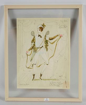 dessin représentant une femme en robe blanche tenant un éventail