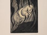 une image représentant un dessin en noir et blanc d'une personne dans une grotte