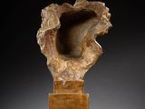 an image of a sculpture of a shell on a wooden base