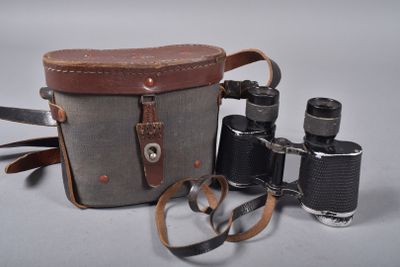 a camera and a pair of binoculars sitting on a table