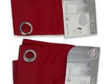 two pairs of red napkins with silver rings on them