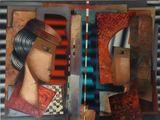 un tableau représentant le visage d'une femme et un miroir