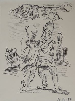 dessin représentant un homme et une femme debout l'un à côté de l'autre sur une plage