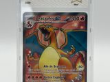 a close up of a pokemon card in a plastic case