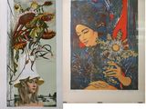 deux photos d'une femme tenant un bouquet de fleurs