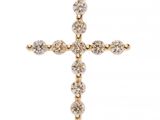 Pendentif en forme de croix en or jaune 14 carats serti de diamants