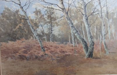 une photo d'un tableau représentant des arbres dans les bois