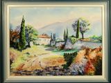 une image représentant un tableau d'une route de campagne avec une maison au loin