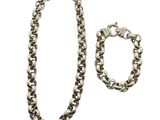 a silver chain bracelet and bracelet set on a white background