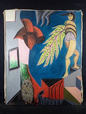a painting on the wall of a room with a painting on it
