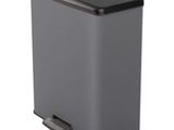 a close up of a grey trash can on a white background