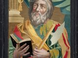 painting of an old man holding a book in his hands