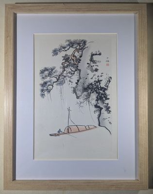 Chen SHAOMEI (1907-1954), Pêcheur sur une barque , gravure s…
