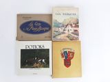three books on a white surface with a picture of a horse and a dog