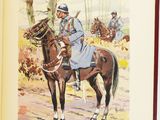 an open book with a picture of a man on a horse