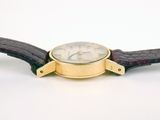 an image of a wrist watch with a leather strap on a white surface