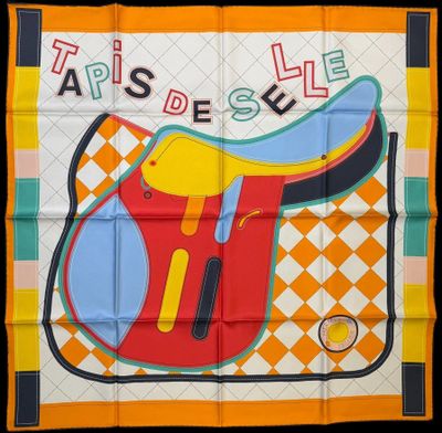 an image of a square scarf with a horse saddle on it