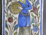 painting of a woman holding a bowl in a blue dress