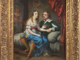 tableau représentant un homme et une femme assis sur un lit