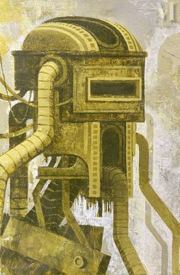 une photo d'un tableau représentant un robot accroché au mur