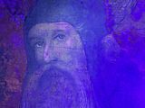 painting of a man with a beard and a hat with a bird on his shoulder